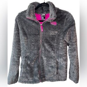 The North Face Girls Laurel Gray Fleece Jacket Pink Full Zip Youth L 14/16